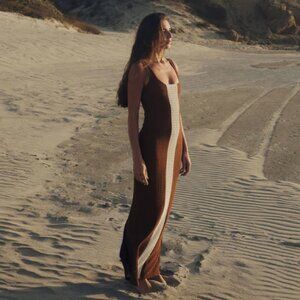 Palmacea | Fara Textured Nilo Brown Maxi Dress | NWT